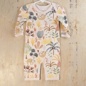 Apple Park Organic Cotton Sloth Jungle Print Long Sleeve Romper 6-9M